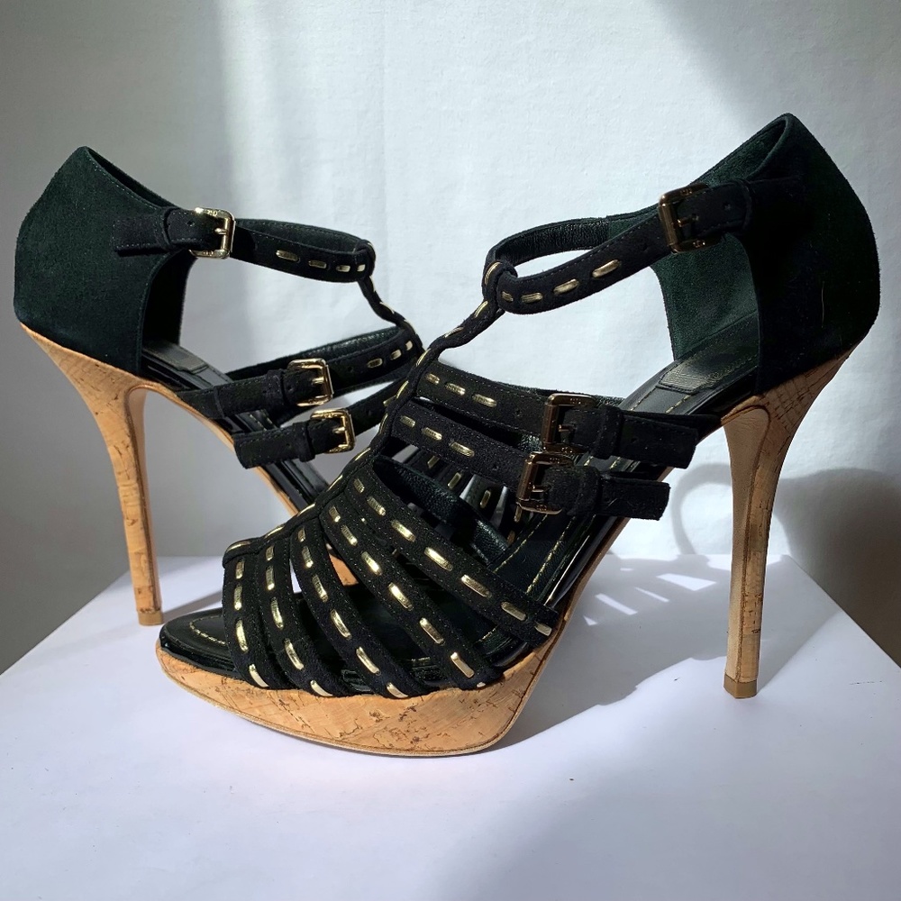 Christian Dior Antica Black Suede Sandal 39
